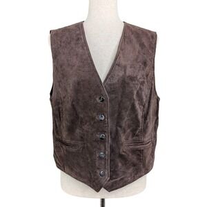 Rafaella Brown Suede Leather Vest Women's 10 Vintage Pinstripe Back Western 90s‎